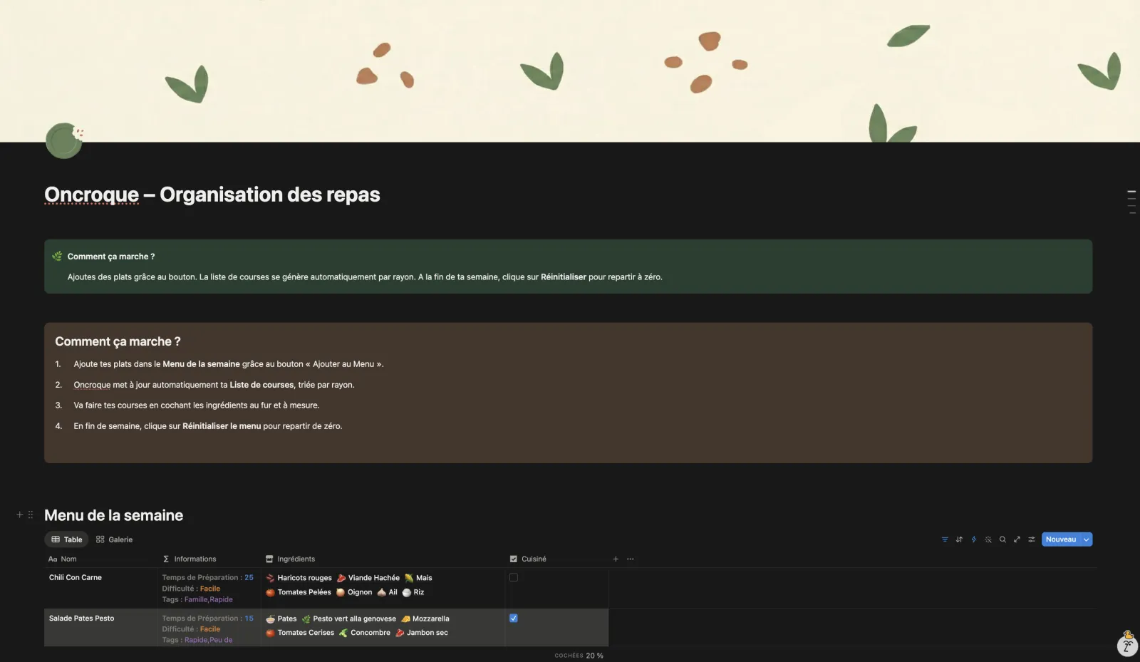 Capture d'écran 2 - Meal planner automatisé - Script Python & Notion